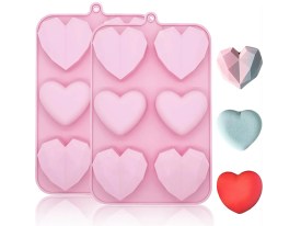Molde silicona 4 corazones facetados y 2 lisos